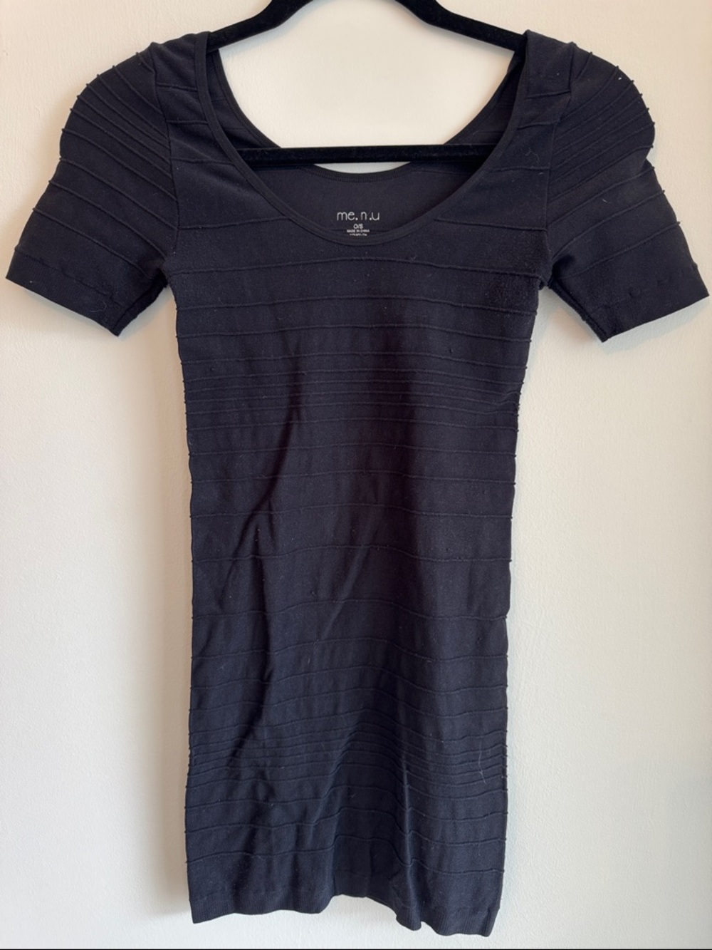 me.n.u. Black Ribbed Short Sleeve Bodycon Dress